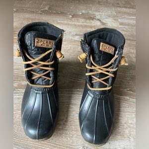 Sperry womens Saltwater Shiny Quilted Rain Boot, Shiny Black Quilted